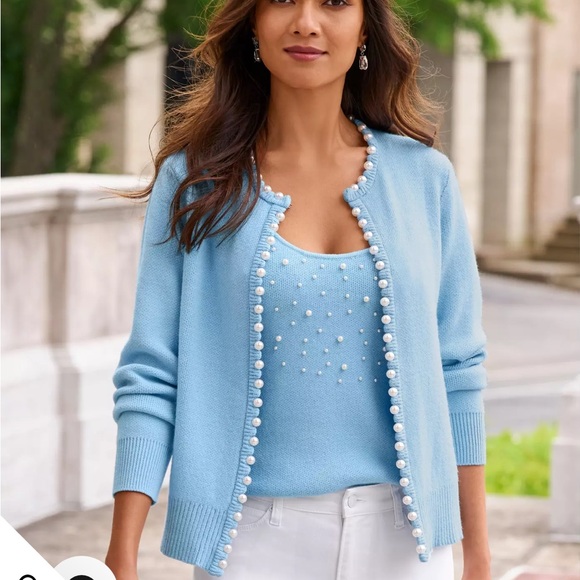 Boston Proper Sweaters - Boston Proper baby pastel blue sweater cardigan pearl trim small s